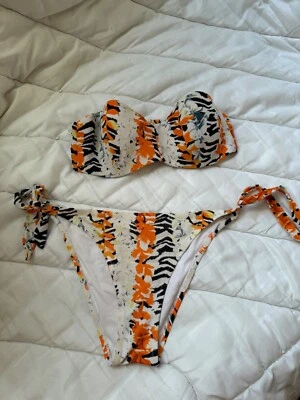 Traje de baño vintage con estampado de cebra y flores bandeau talla M/L para mujer Foto 1 de 4