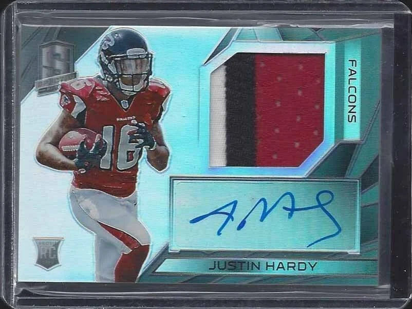 JUSTIN HARDY 2015 SPECTRA RPA 3 COLOR FALCONS ROOKIE PATCH AUTO RC #D 1/99 - Image 1 of 1