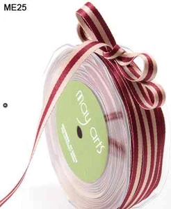 3/8 Inch SOLID/REVERSIBLE/STRIPES Ribbon-May Arts-ME25 -Burgundy/Tan - 2 Yds. - Picture 1 of 1