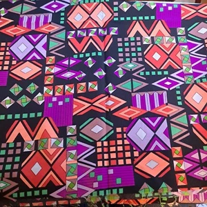 Tela Poliéster Geométrica Vintage 68" X 44" Mod Años 60 Groovy Colores Neón  - Imagen 1 de 5