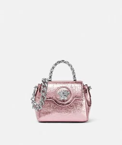 Versace La Medusa pink Metallic Leather Shoulder And Top Handle Bag New - Picture 1 of 6