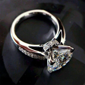 Women Gorgeous Round Cubic Zircon Ring 925 Silver Filled Wedding Jewelry Sz 6-10 - Picture 1 of 6