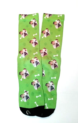 Ankle Socks Green Bulldogs, Paw Prints, Bones Size M (7-8)  Gift , Novelty, Cute - Image 1 of 4