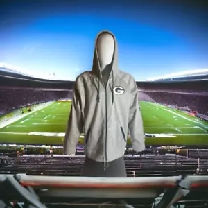 Green Bay Packers Hoodie Men Long Sleeve Sweatshirt Zip Up Gray NFL Team Apparel - Picture 1 of 13
