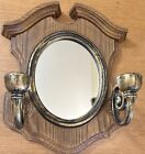 Vintage Syroco Wood Tone Mirror Double Candle Wall Sconce70’s Chic Retro Homco