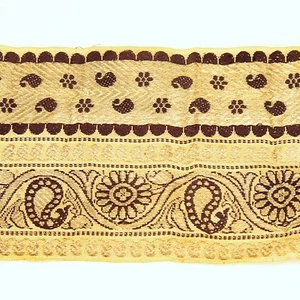 3 m (10 Fuß) LANGER alter antiker indischer SARI-Sari BORTE bestickt Textil 652r12 - Bild 1 von 6