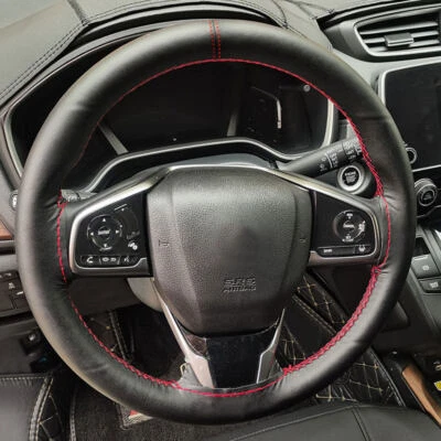 Cubierta de volante de cuero cosida a mano apta para Honda Civic Accord City CR-V Foto 1 de 4