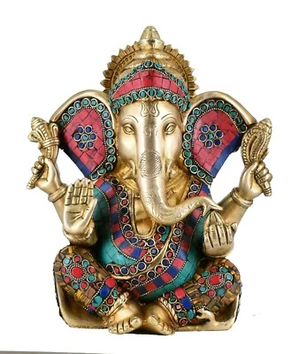 Estatua de latón Ganesha Dios Señor hindú Ganesh Ídolo Elefante Estatuilla Escultura Dios Foto 1 de 4