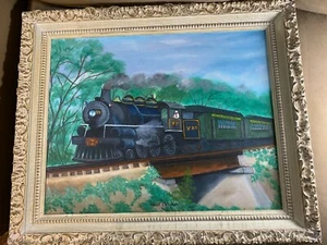 Pintura al óleo Ernest Latshaw 1986 ""Valley Railroad Essex Conn"". - Imagen 1 de 12