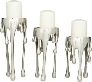 Set of 3 Aluminum Metal Decor Candle Holder Melting Drip Stand 12,10,8 Silver - Picture 1 of 4