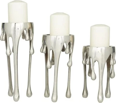 Juego de 3 Candelabros Decoración Metal Aluminio Soporte Goteo Fusión 12,10,8 Plata Foto 1 de 4