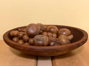 Wood (Walnut Wood/Autographed and Dated) Fruit Bowl with 11 Fruits - Picture 1 of 7
