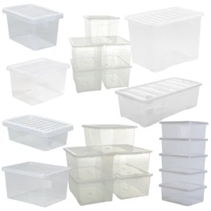 [Set of 5] Crystal Clear Storage Box with Lid Stackable Plastic Container Boxes - Picture 1 of 31