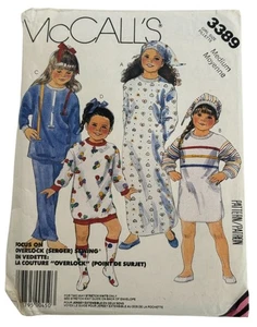McCalls Sewing Pattern 3389 Girls Pajamas Hat Nightshirt Medium 8 10 Uncut 1980s - Picture 1 of 15