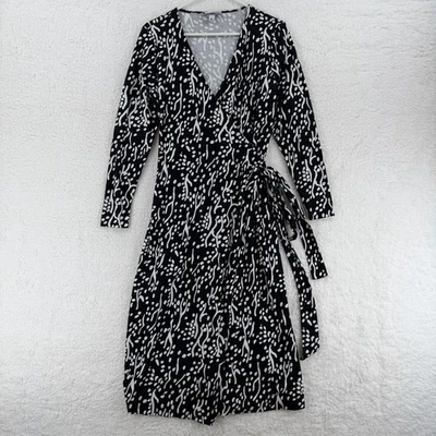 Vestido Diane Von Furstenberg para mujer XL negro blanco envolvente manga larga abstracto Foto 1 de 4
