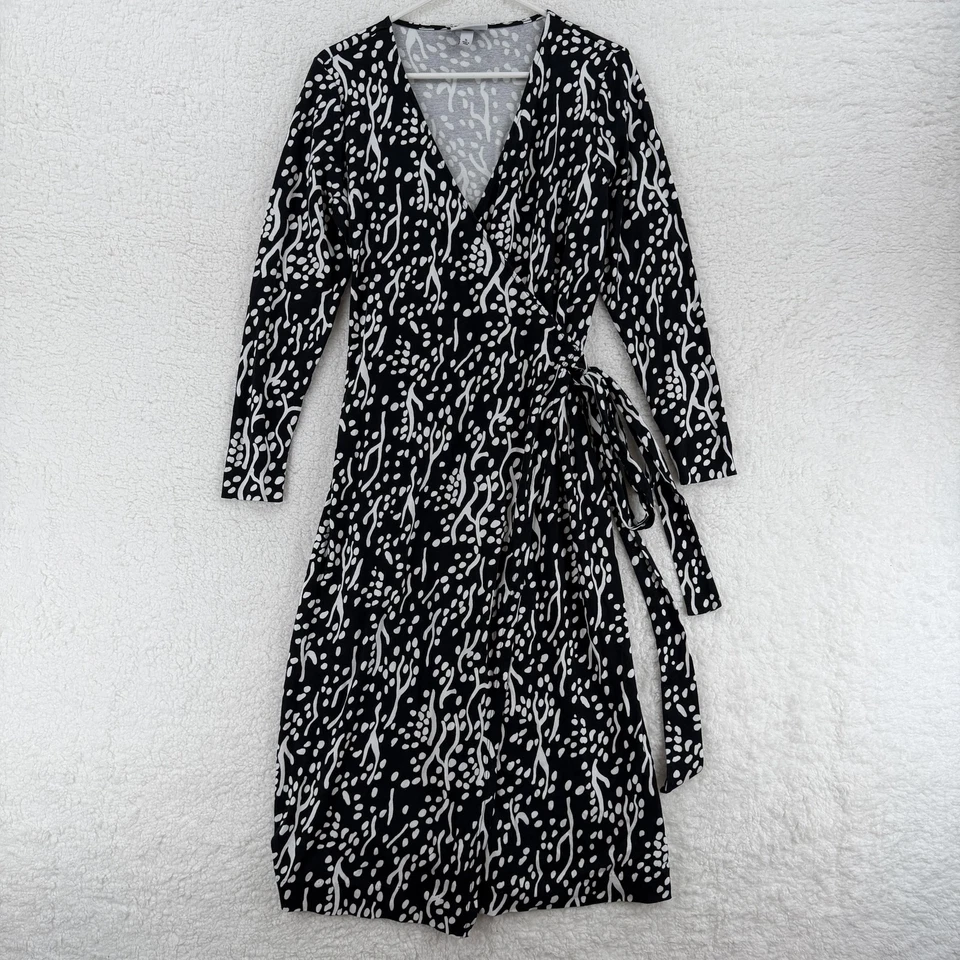 Vestido Diane Von Furstenberg para mujer XL negro blanco envolvente manga larga abstracto Foto 1 de 4