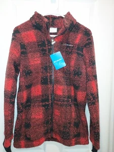 Columbia Red & Black Plaid Youth XL Full Zip Fleece Jacket NWT - Picture 1 of 6
