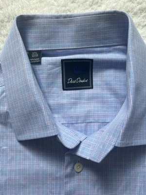 David Donahue Hombre Talla 17.5 32/33 Manga Larga Azul y Rosa Cuadros Abotonados Foto 1 de 4