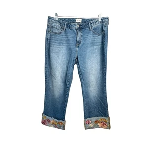Driftwood Colette Cuffed Cropped Floral Embroidered Jeans Boho Gr. 18 Blau L36 - Bild 1 von 10