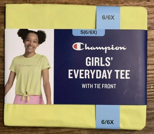 Champion Girls Everyday Tee T-Shirt W/ Tie Front Size 6/6X Limelight Yellow - Picture 1 of 2