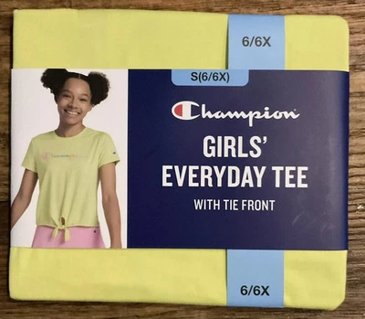 Champion Girls Everyday Tee T-Shirt W/ Tie Front Size 6/6X Limelight Yellow - Image 1 of 2