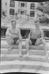 1950s handsome man and friend shirtless gay int Vintage b/w 2" NEGATIVE A9b7 - Picture 1 of 1