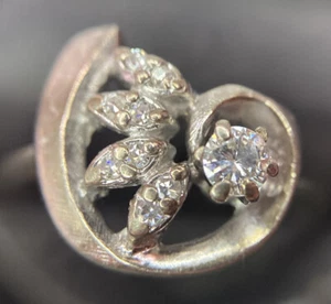 14k White Gold 1/3Ct Diamond VS Antique Edwardian Art Deco Wedding Ring 4 3/4 -5 - Picture 1 of 10