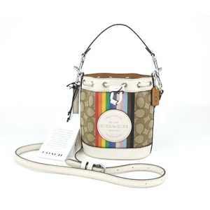 Coach Signature Khaki Rainbow Stripe Mini Dempsey Bucket Bag NWT CJ661 - Picture 1 of 11