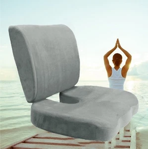 Premium Memory Foam Coccyx Seat Pad + Back Support Lumbar Cushion Pillow Set - Picture 1 of 7