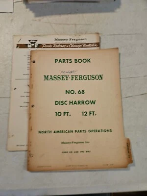Vintage 1962 Original Massey Ferguson 68 Disc Harrow Parts Book & Amendments  - Image 1 of 4