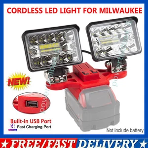 Dual Head LED Work Light Fits For Milwaukee 18V Lithium-Ion Battery 5600LM W/USB - Picture 1 of 12