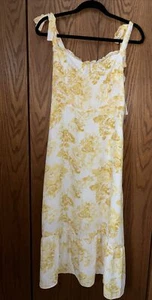 Aqua Damen gelb weiß Blumen fließend Sommer Midi Kleid Large Neu mit Etikett - Bild 1 von 6