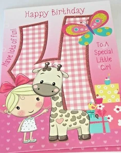 Girls 4th Birthday Card. Giraffe Theme. Heartstrings Cards. - Picture 1 of 4