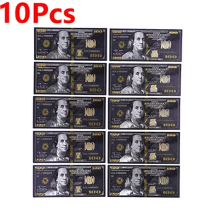 10 Pc Black Gold Foil Decor 100 Dollar Bills Commemorative Coin USA Banknote - Picture 1 of 10