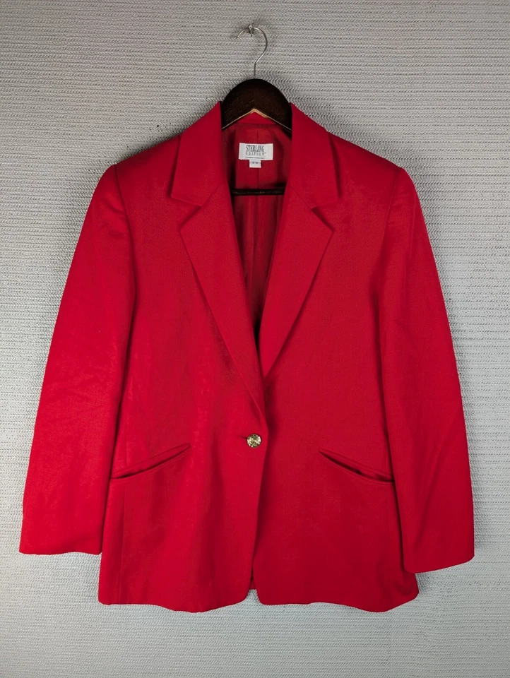 Traje Chaqueta Blazer Edición Esterlina Talla 8 Lana Mediana Rojo Botón Londres Niebla Foto 1 de 4