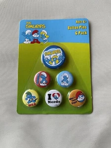THE SMURFS BUTTON PINS 6 PACK 2009 PEYO New/Sealed - Picture 1 of 1