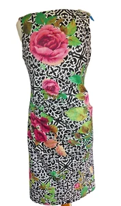 Abito Joseph Ribkoff colori vivaci audace grafica floreale penci rose increspate taglia 8 - Foto 1 di 20