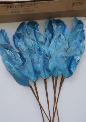 Frontgate Holiday Collection Metallic Wash Blue Magnolia Stem, Set of Six 172397 - Image 1 of 3
