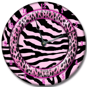 Wall Clock PINK ZEBRA Nursery Art Baby Toddler Girl Custom Room Decor - Picture 1 of 2