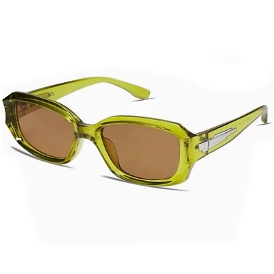Men Women Retro Wrap Around Trendy Rectangle Olive Green Y2K Fashion Sunglasses - Image 1 of 4