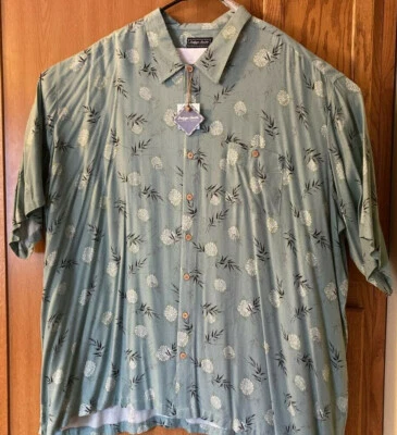 Camisa Indygo Smith Para Hombres Botón Frontal Verde Blanco Floral Bambú Alta 4XT Nueva Foto 1 de 4