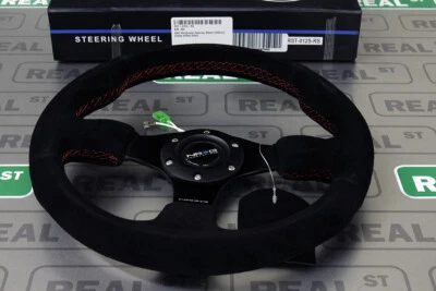 NRG 320mm Racing Steering Wheel 25mm Deep Dish Black Suede with Red Stitch - Image 1 of 4