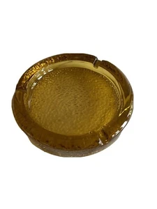 Round Amber Yellow Butterscotch Mid Century Glass Ashtray Textured Bottom 5.5" - Picture 1 of 6