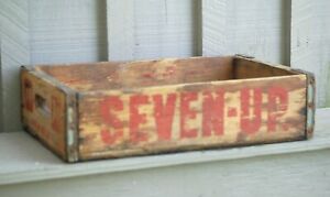Wooden Red 7 Up Logo Soda Pop Bottle Crate Carrier Tool Open Box Vintage AS IS