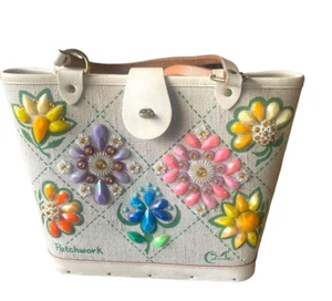 Enid Collins Vintage Handbag Titled "Patchwork" Flowers Multicolored Stones - Picture 1 of 8