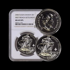 CANADA. 2004, 1 Dollar, Silver - NGC MS69 - Top Pop 🥇 Fleur-de-lis Privy RARE - Picture 1 of 5
