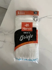 New Vintage 1997 Hanes Men's White Briefs Underwear 3-Pack Size 38 Cotton USA - Picture 1 of 3