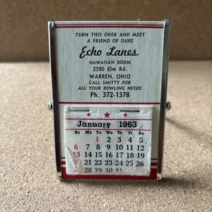 Vintage 1963 Werbekalender Taschen-/Geldbörsenspiegel.  Echo Lanes Warren Ohio - Bild 1 von 4