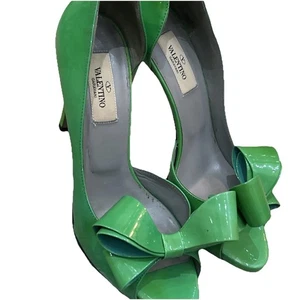 Valentino Garavani Patent Leather Bow Pump High Heels Size 37.5 (US W 7.5) Green - Picture 1 of 13