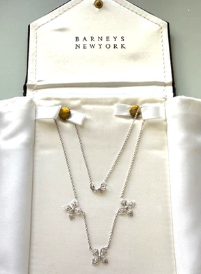 Designer CATHY WATERMAN Platinum Diamond 3 Flower Station Pendant Chain Necklace - Image 1 of 4